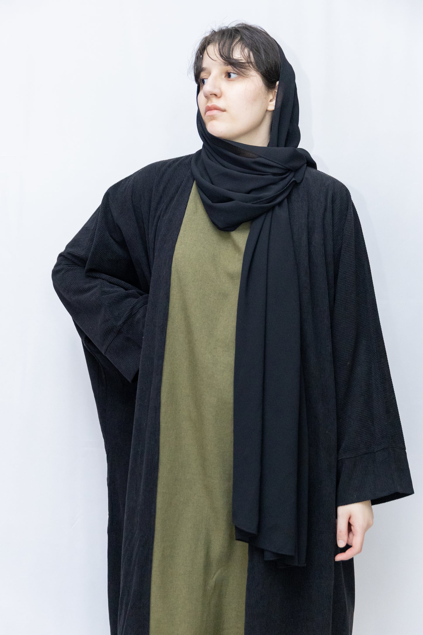 Open Corduroy Abaya - Black