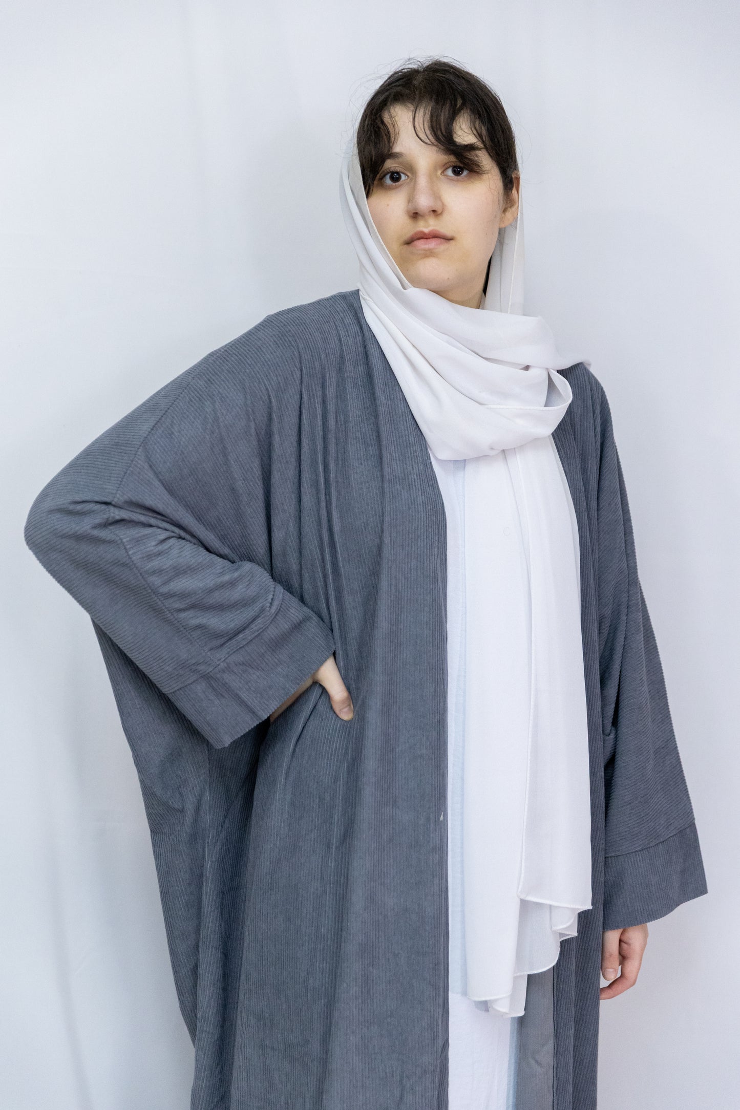 Open Corduroy Abaya - Grey