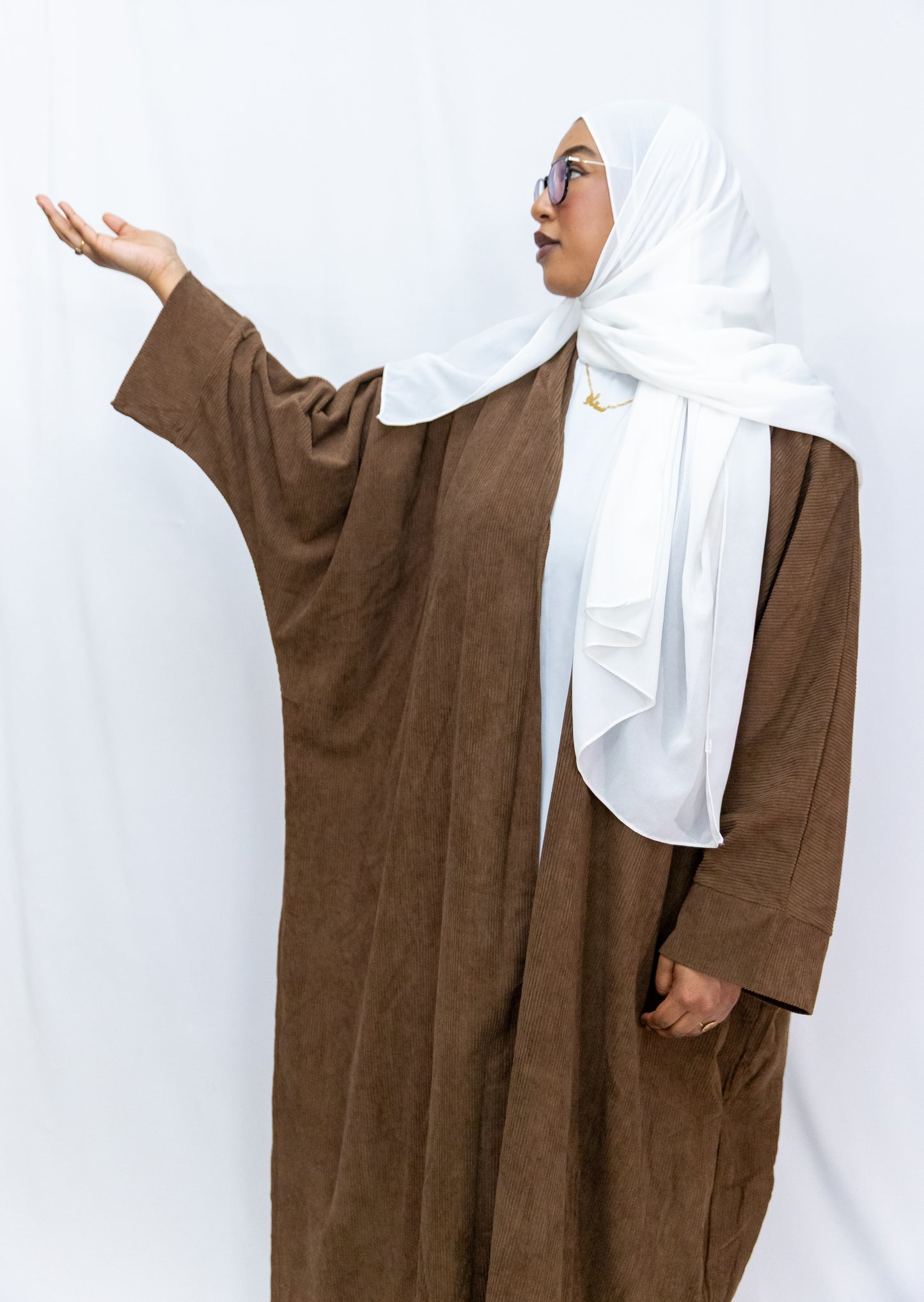 Open Corduroy Abaya - Brown