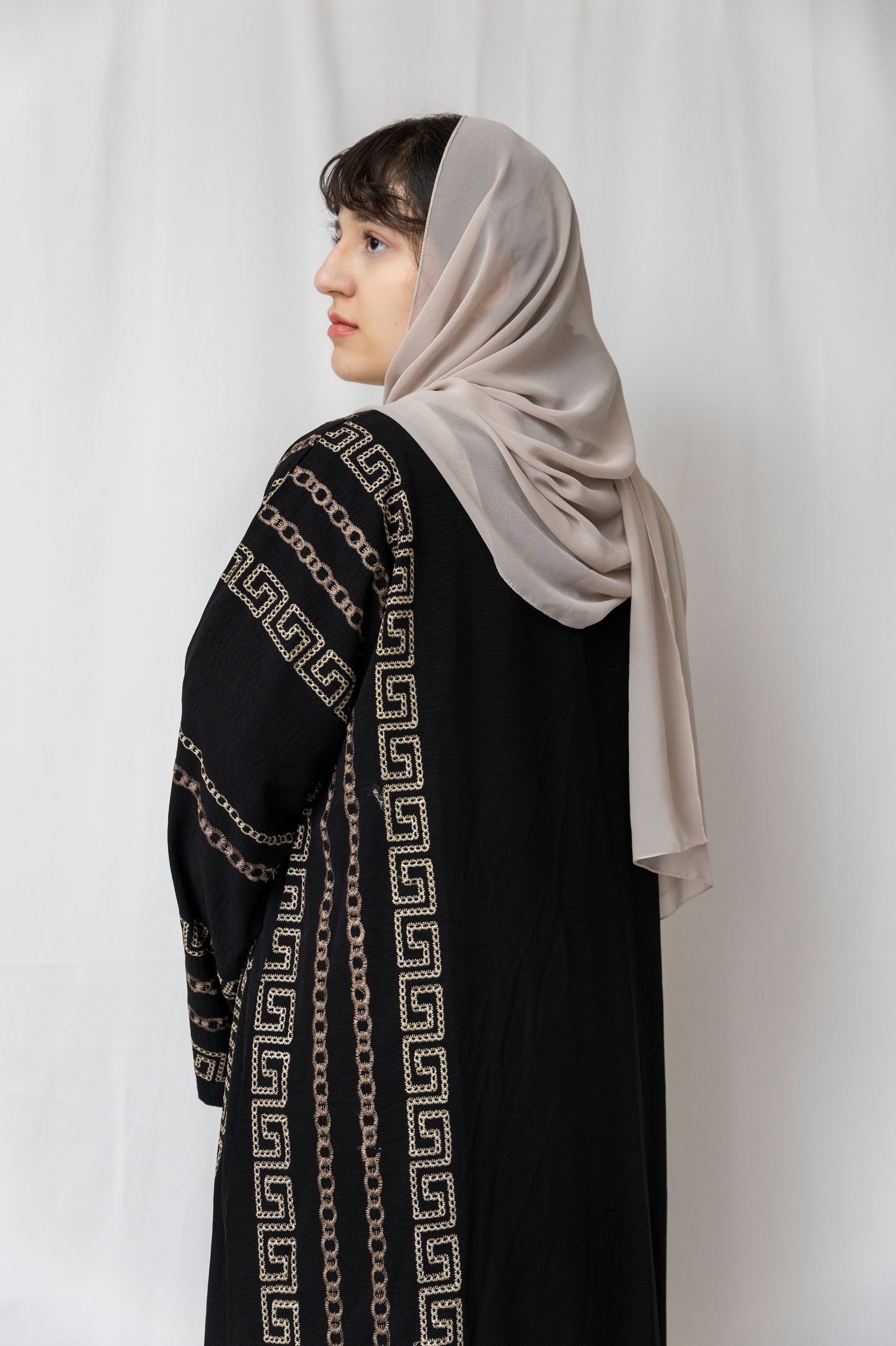 Square Embroided Black Abaya - 3 Piece Set