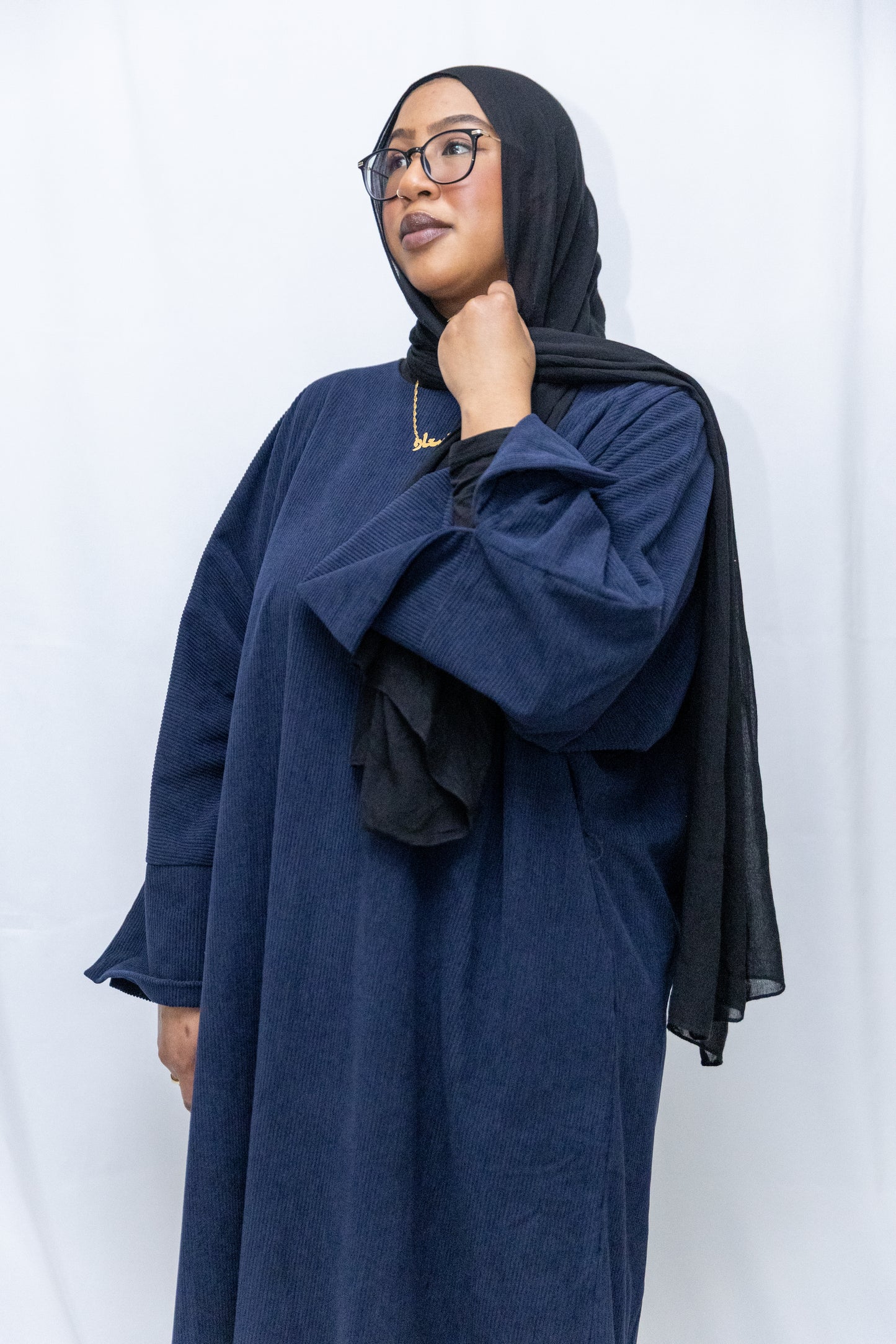 Closed Corduroy Abaya - Navy