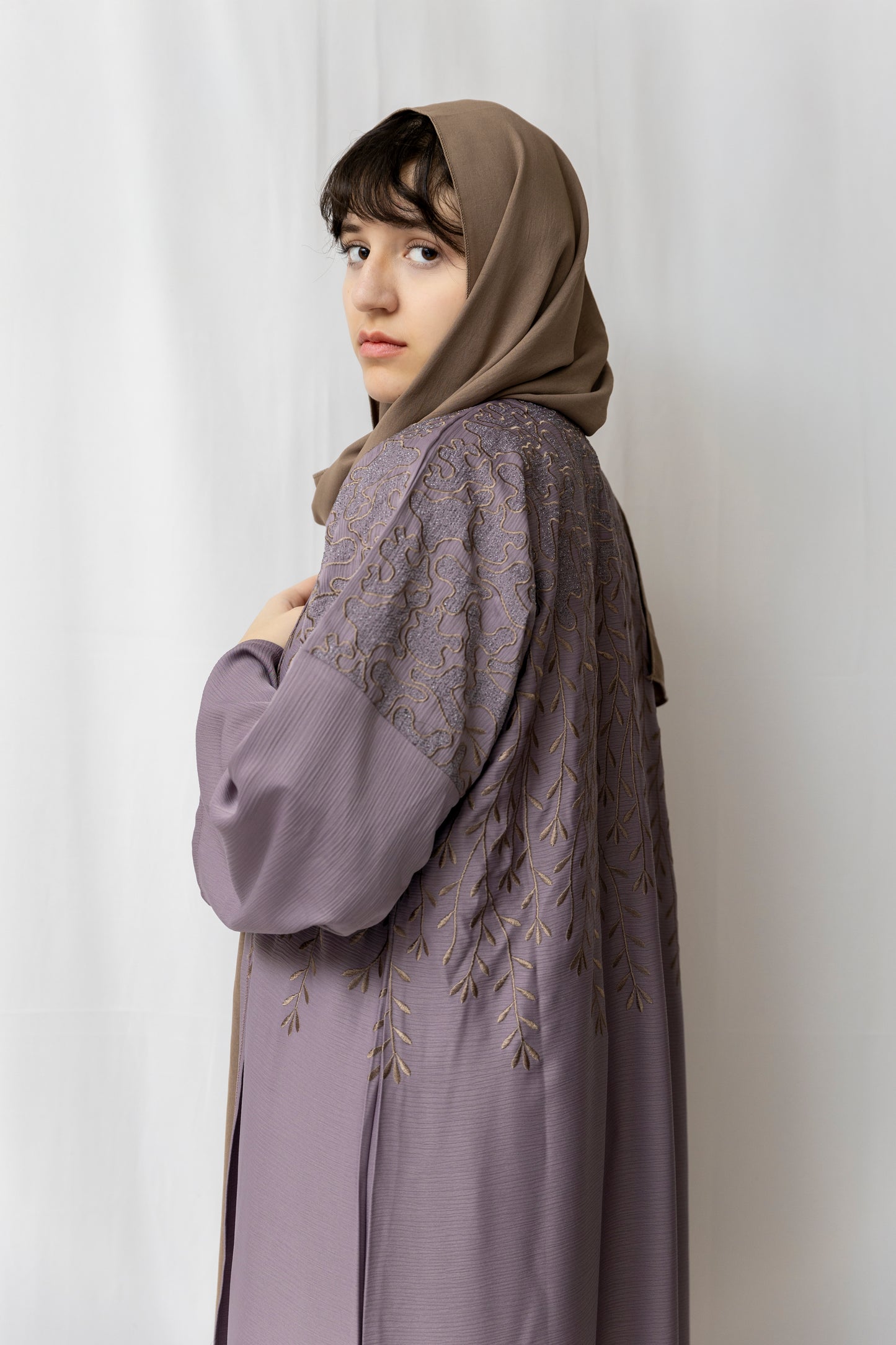 Embroided purple abaya 3 piece set