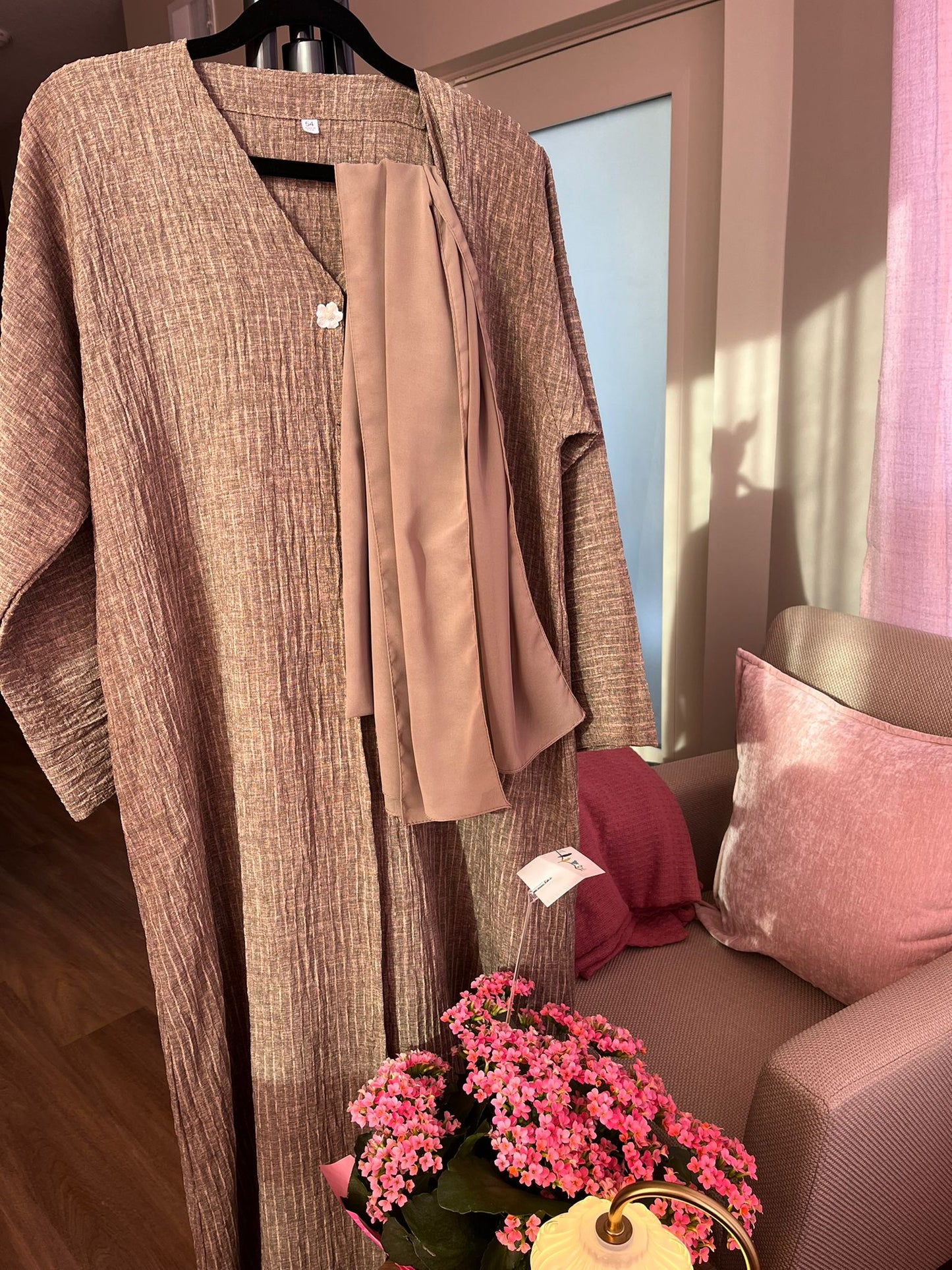 Desert Dusk Textured Abaya with matching Hijab - Mocha