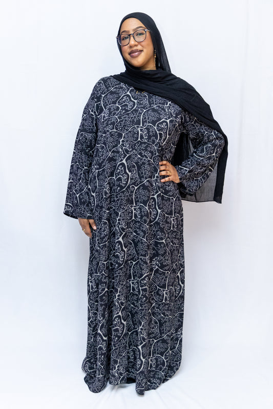 Tree pattered Abaya - Black