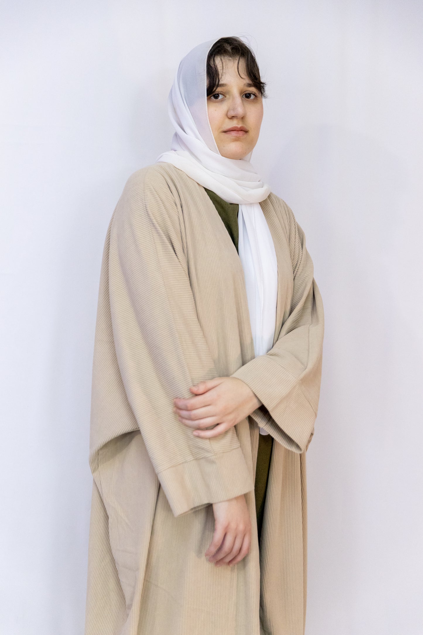 Open Corduroy Abaya - Light Beige