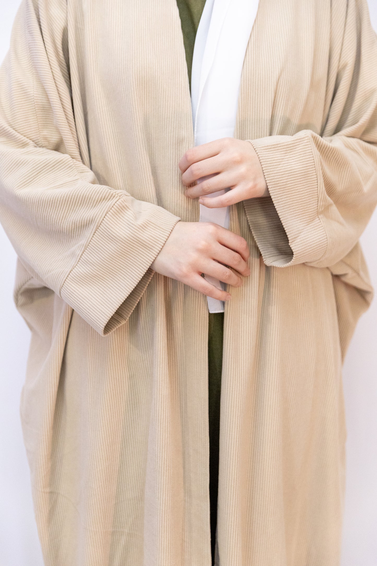 Open Corduroy Abaya - Light Beige