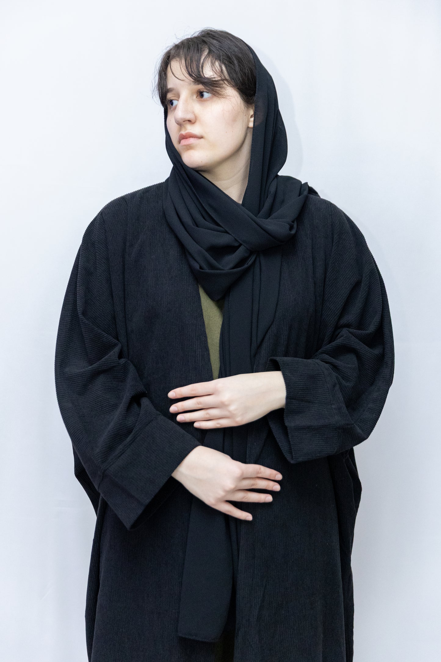 Open Corduroy Abaya - Black