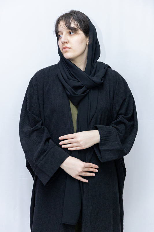 Open Corduroy Abaya - Black