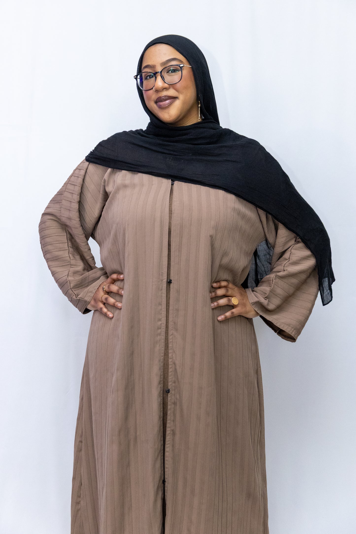 Clasp striped abaya - Mocha
