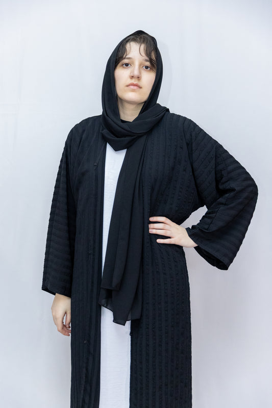 Clasp striped abaya - black