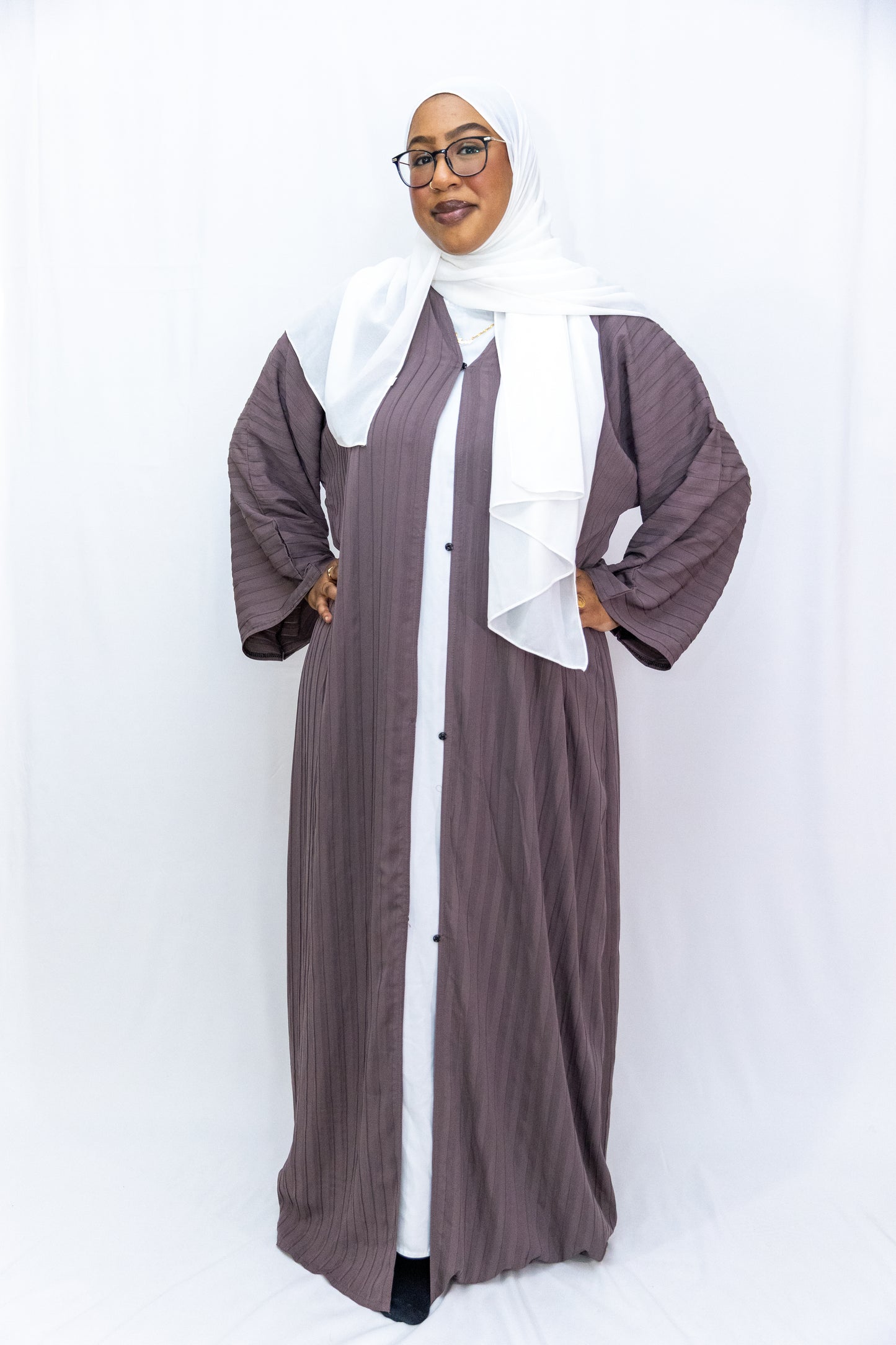 Clasp striped abaya - Mauve