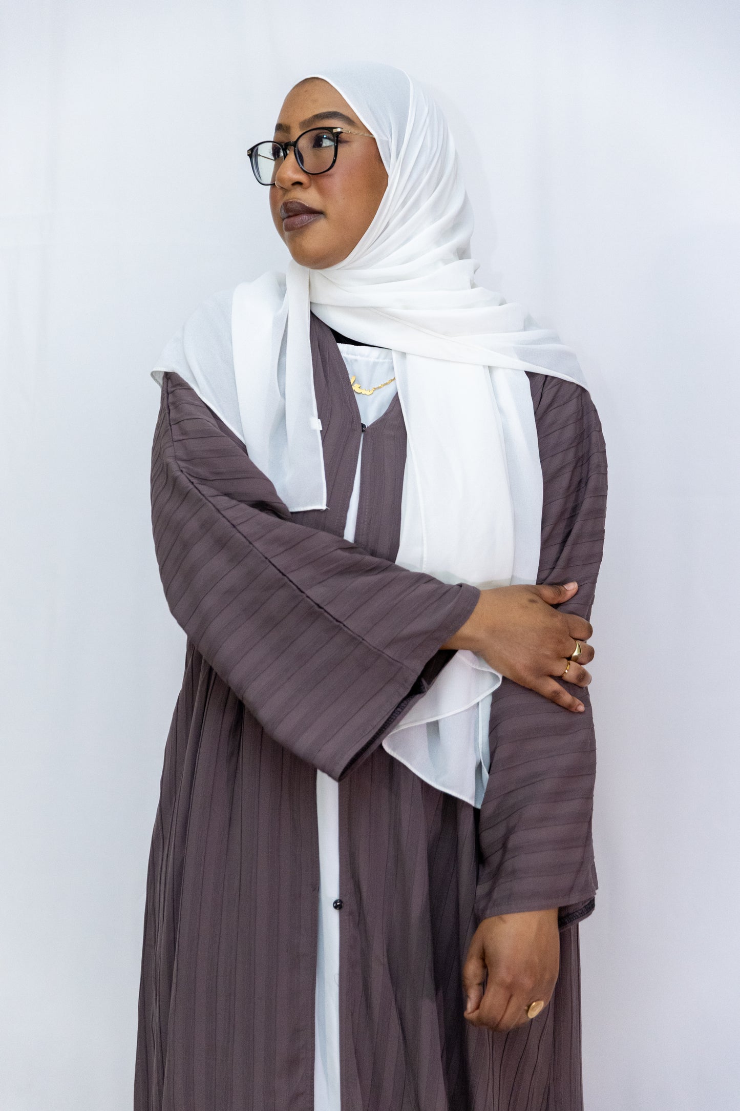 Clasp striped abaya - Mauve