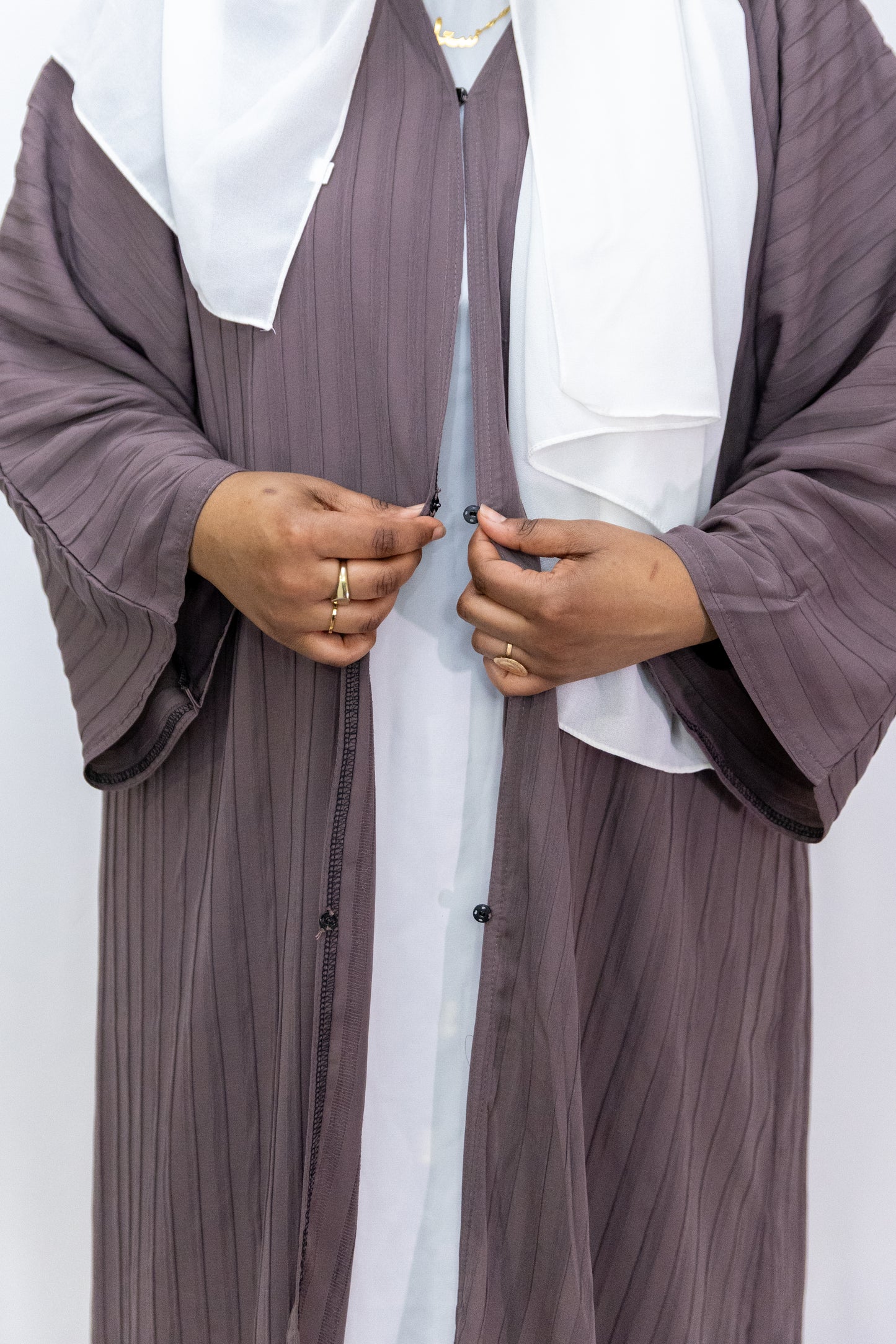 Clasp striped abaya - Mauve