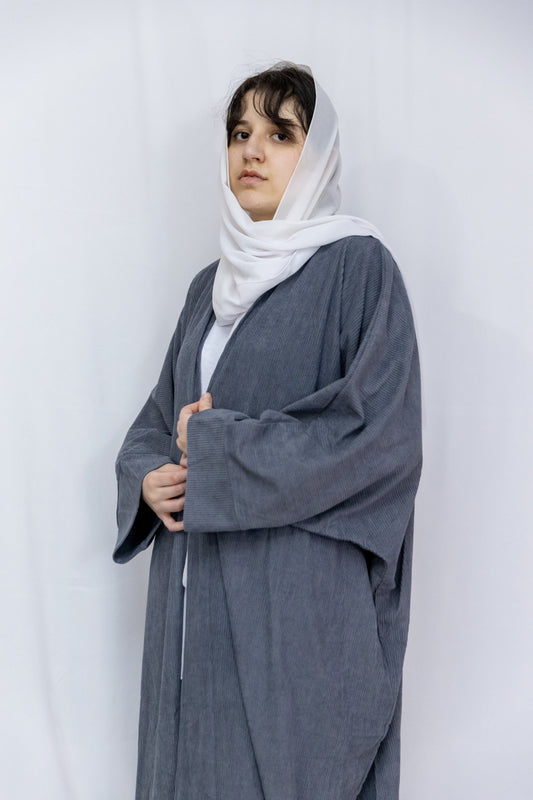 Open Corduroy Abaya - Grey