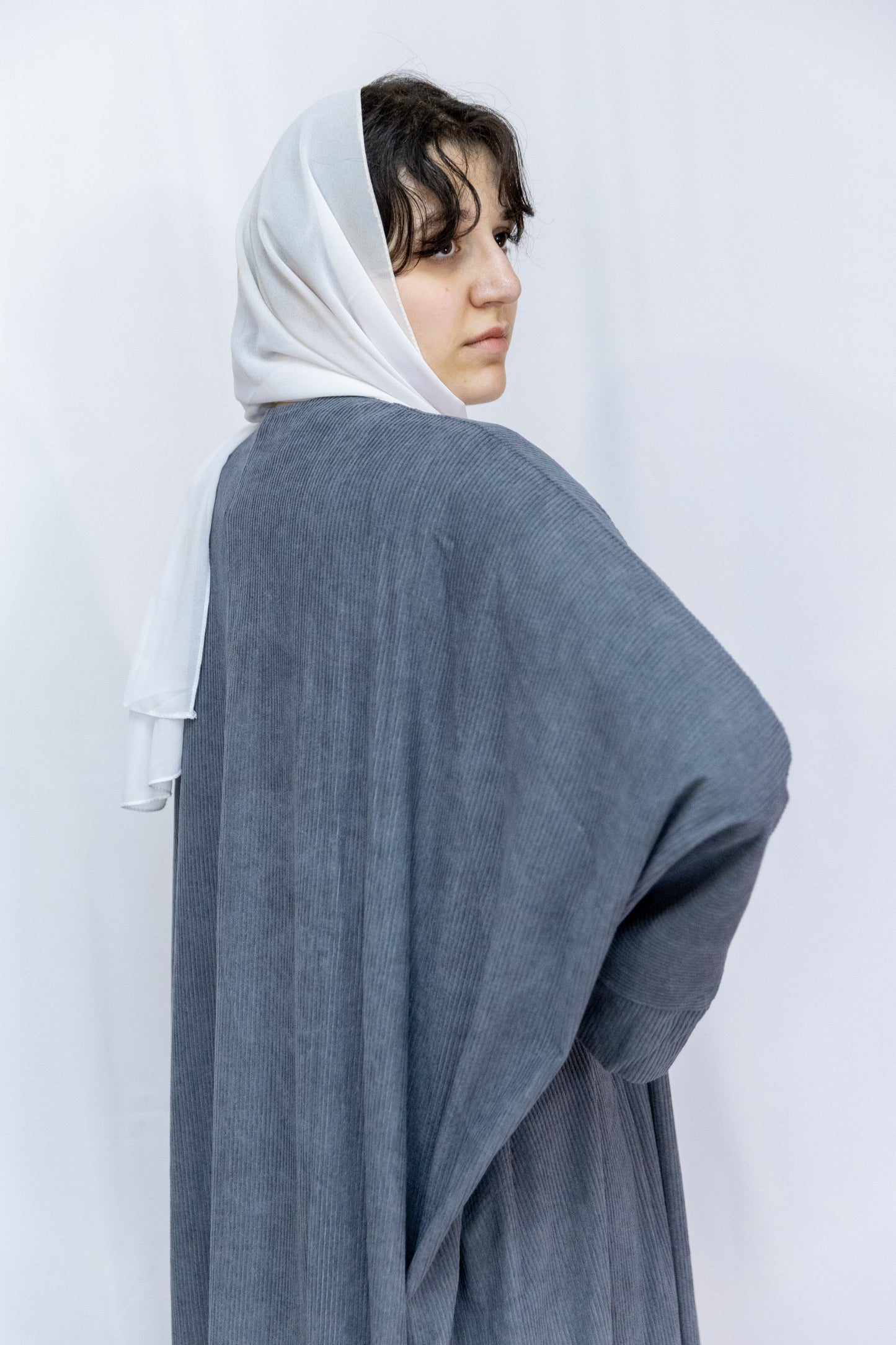 Open Corduroy Abaya - Grey