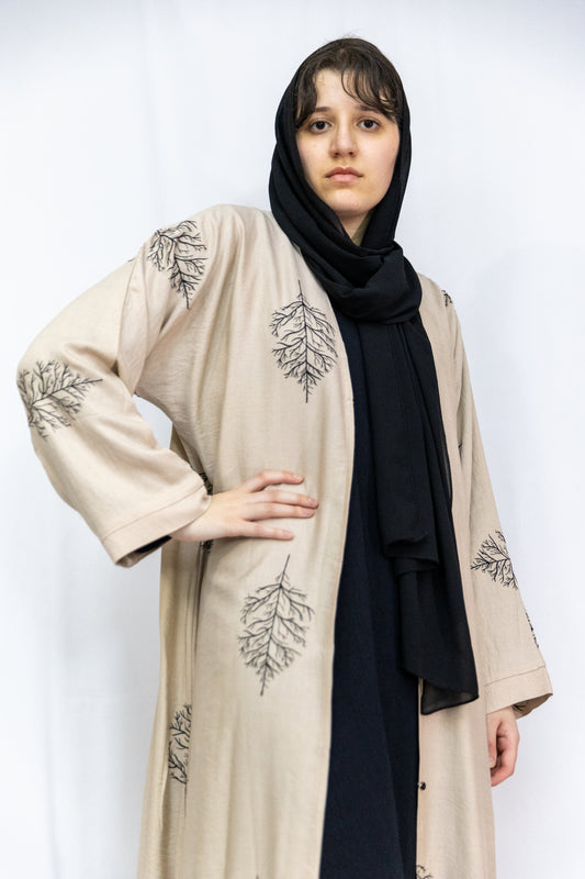 Arz tree embroidered Abaya - Beige
