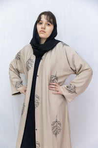 Arz tree embroidered Abaya - Beige