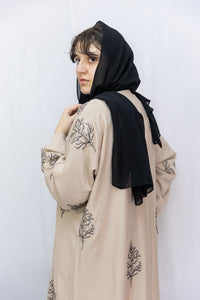 Arz tree embroidered Abaya - Beige