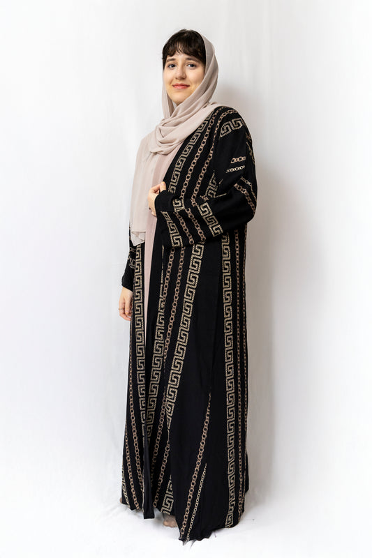 Square Embroided Black Abaya - 3 Piece Set