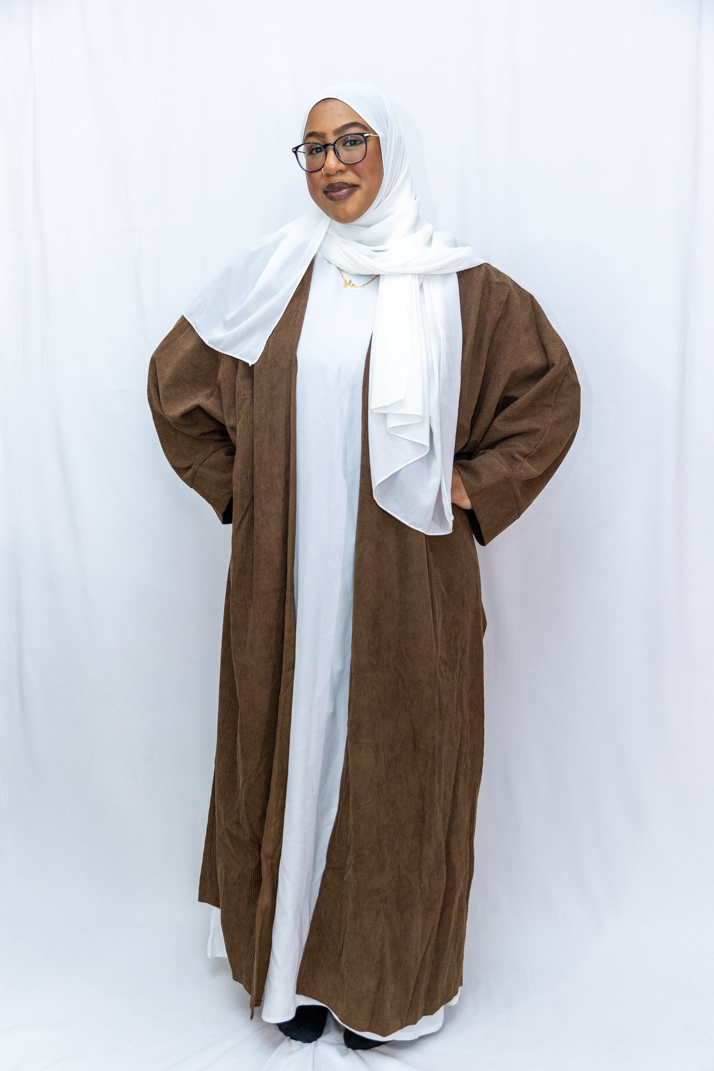 Open Corduroy Abaya - Brown