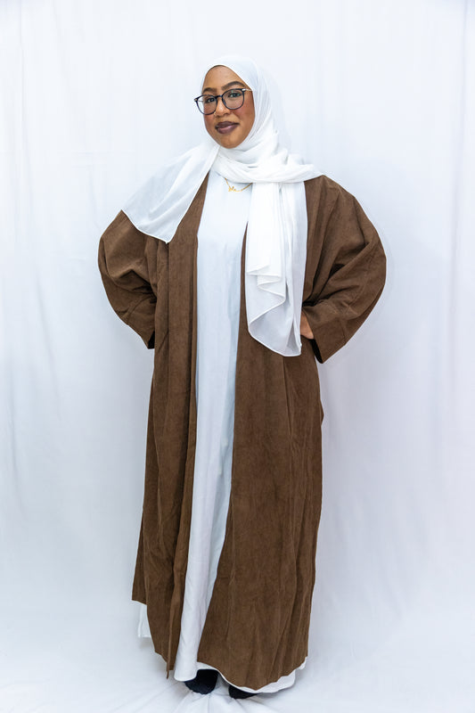 Open Corduroy Abaya - Brown