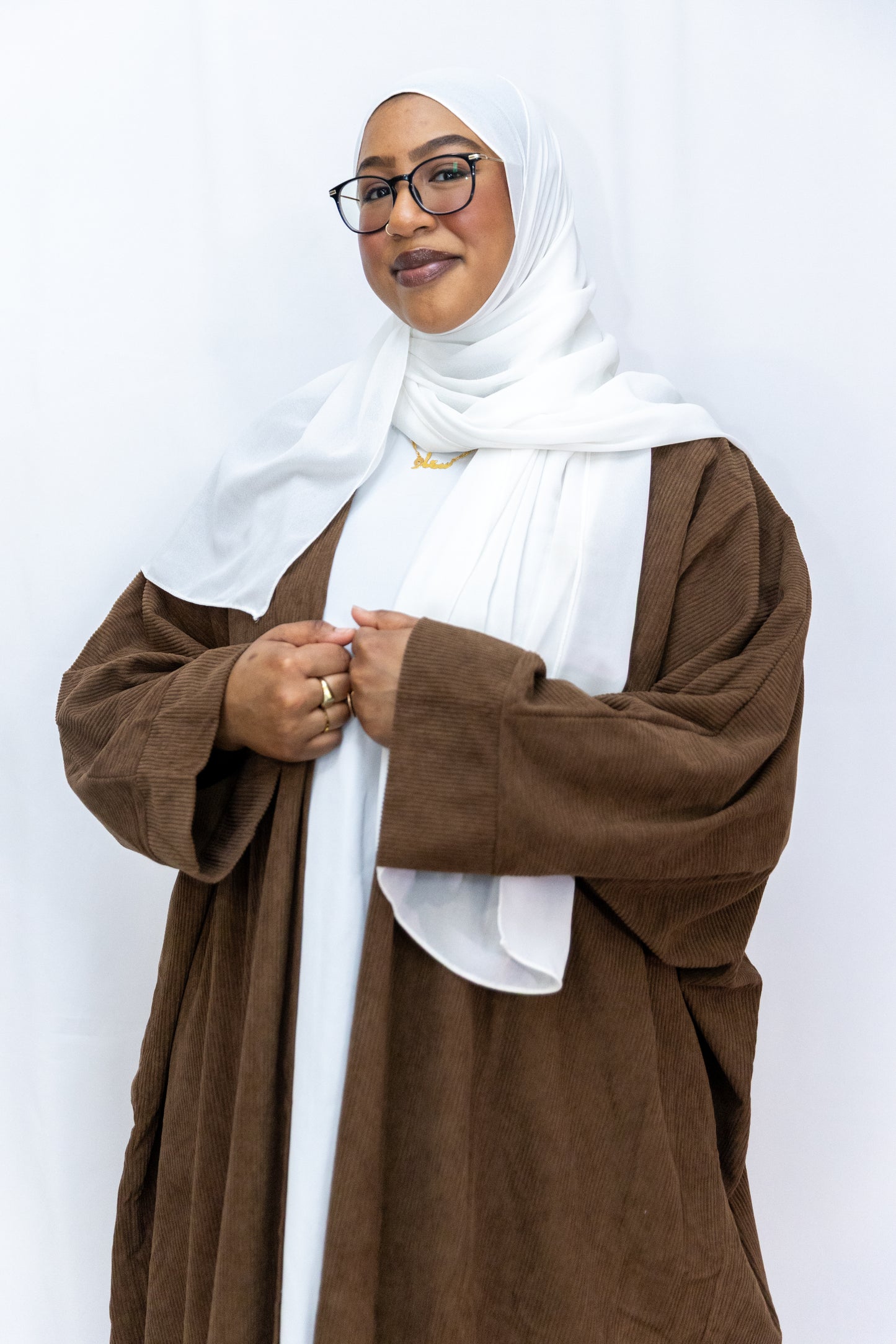 Open Corduroy Abaya - Brown