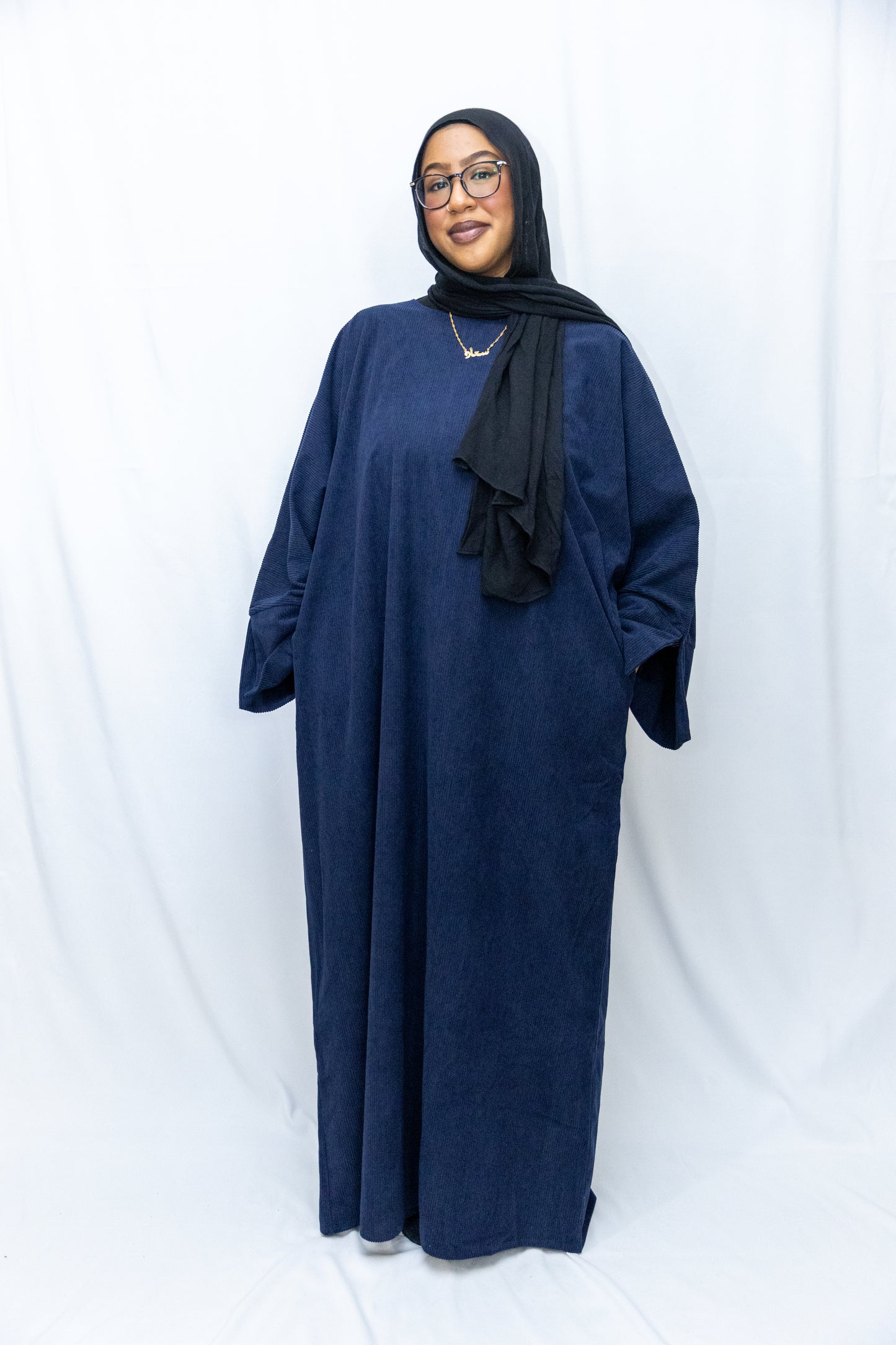 Closed Corduroy Abaya - Navy