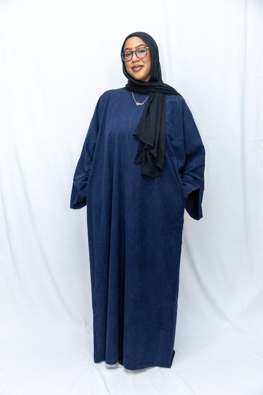 Closed Corduroy Abaya - Navy