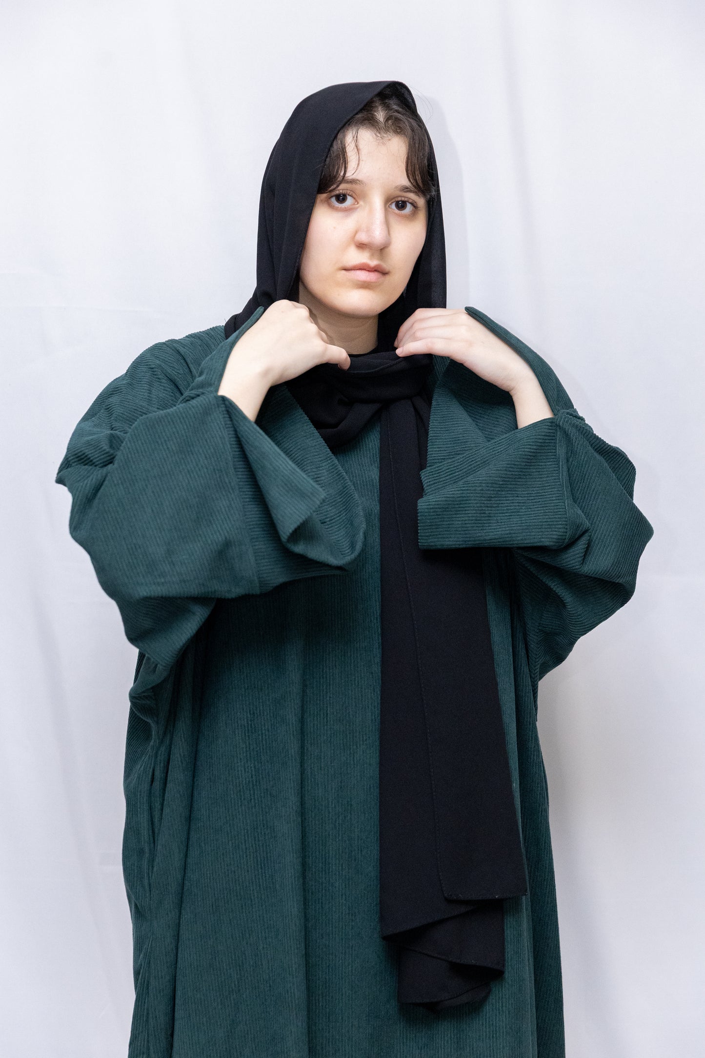 Closed Corduroy Abaya - Forest Green