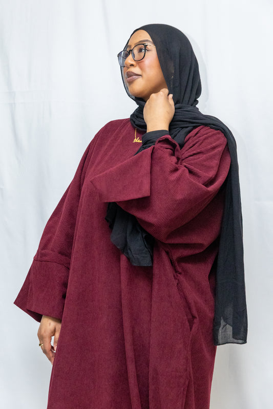Closed Corduroy Abaya - Maroon