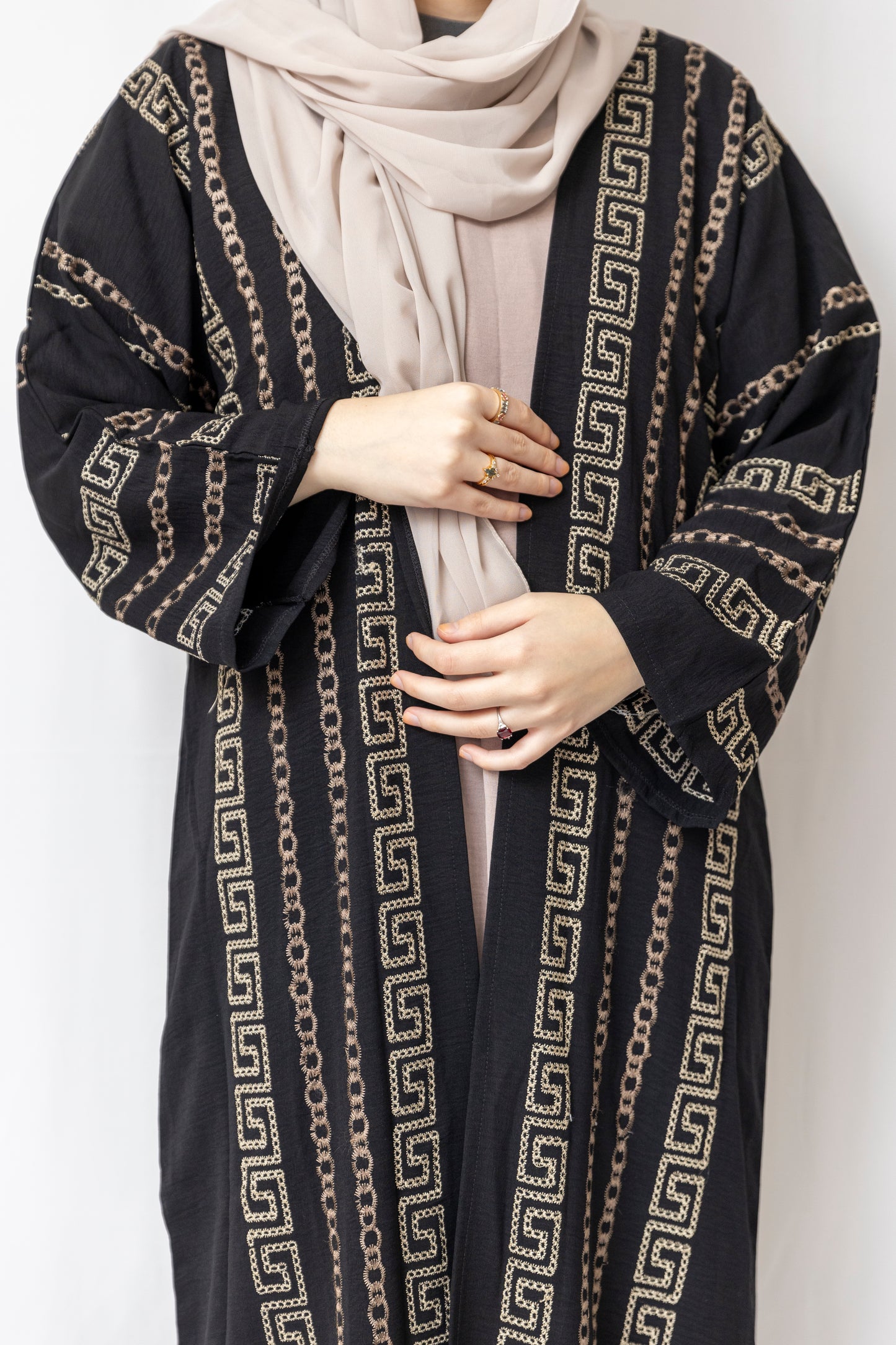 Square Embroided Black Abaya - 3 Piece Set