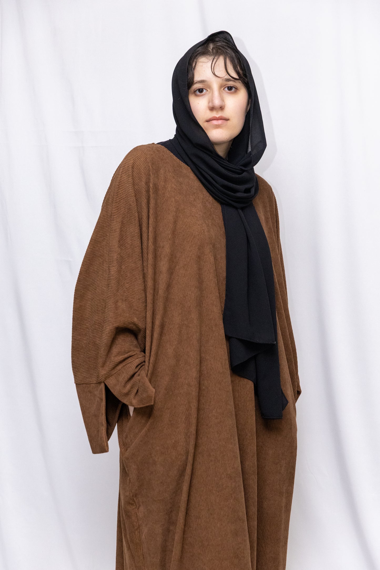 Closed Corduroy Abaya - Brown
