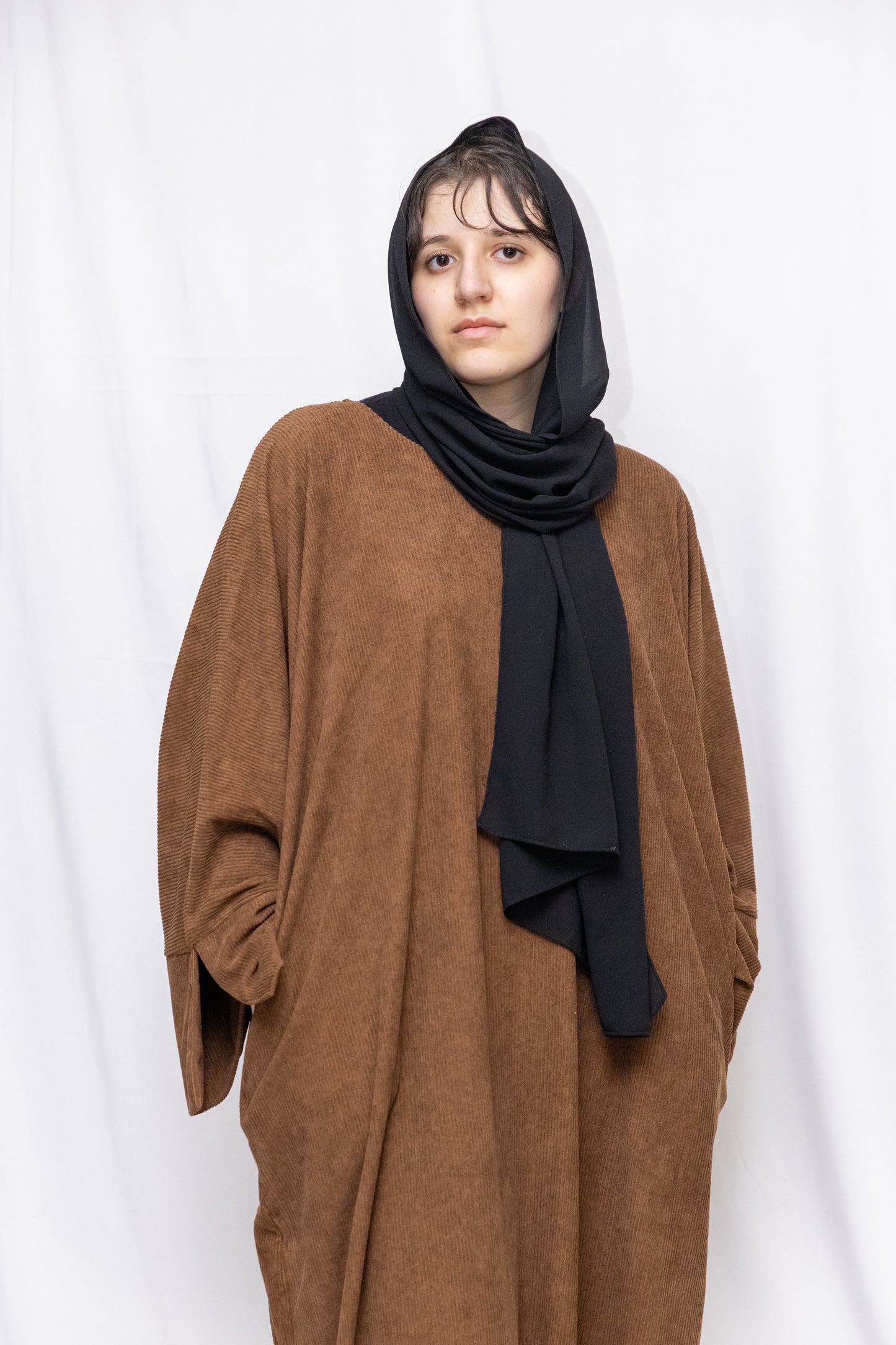 Closed Corduroy Abaya - Brown