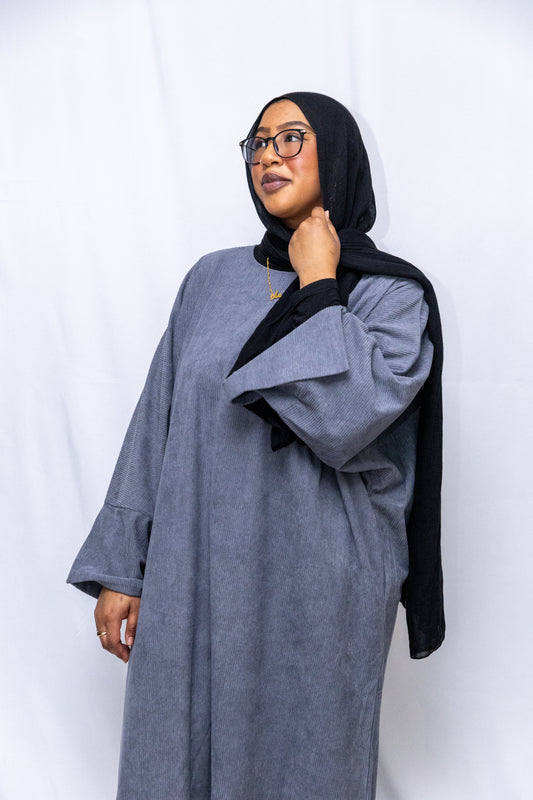 Closed Corduroy Abaya - Grey