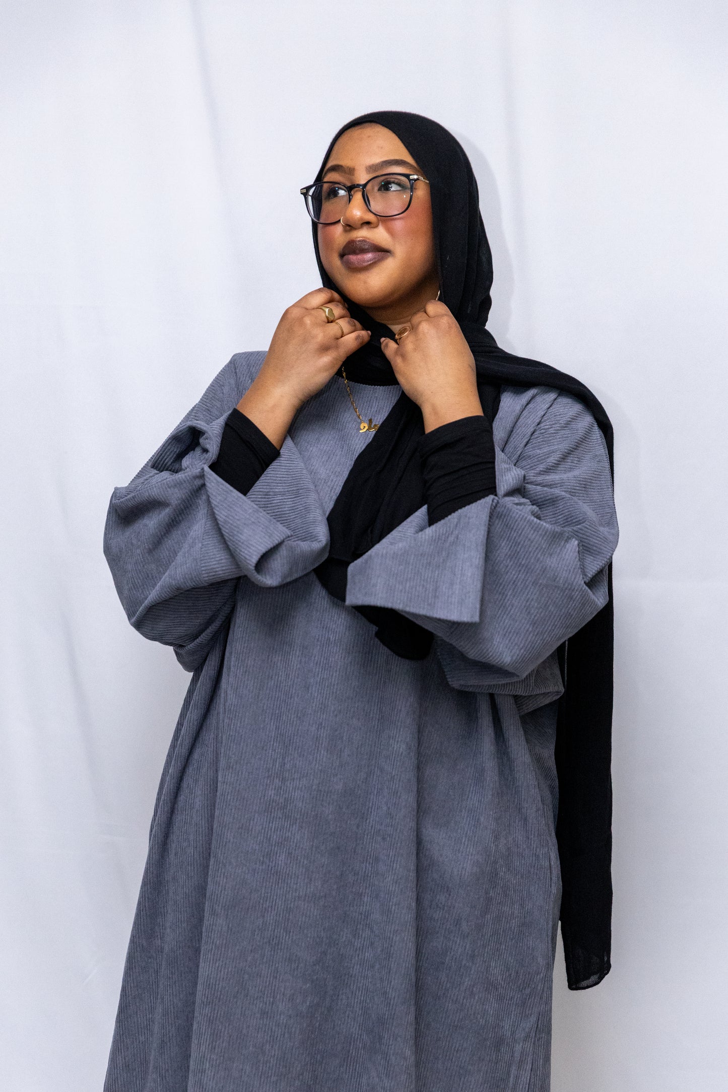 Closed Corduroy Abaya - Grey