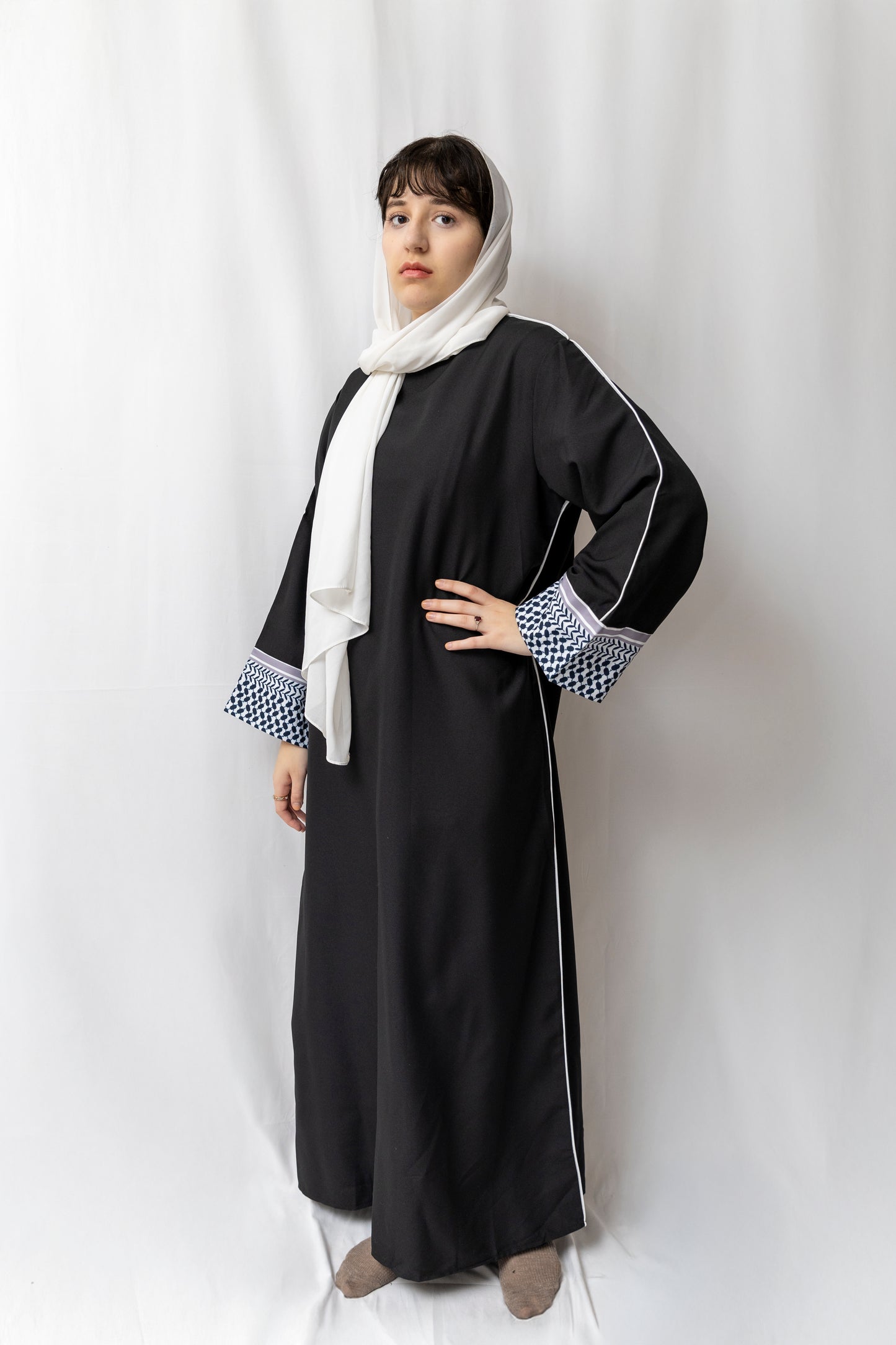 Linen Kuffiyeh Abaya - Black