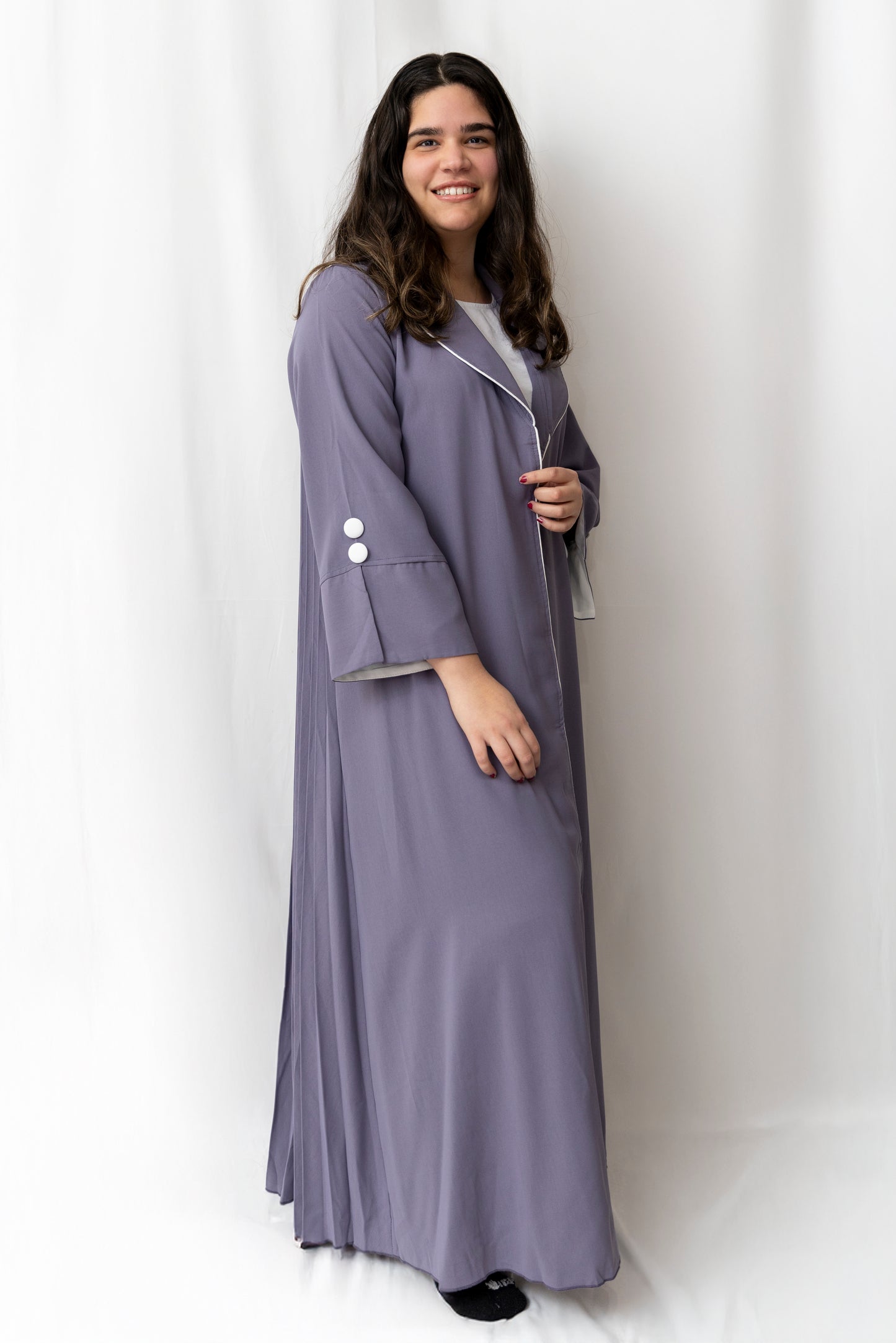 Pleated Collared Abaya - Purple