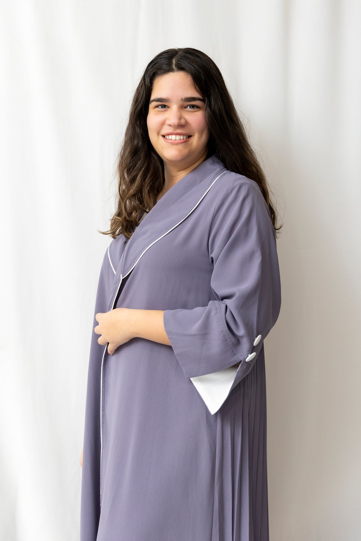 Pleated Collared Abaya - Purple