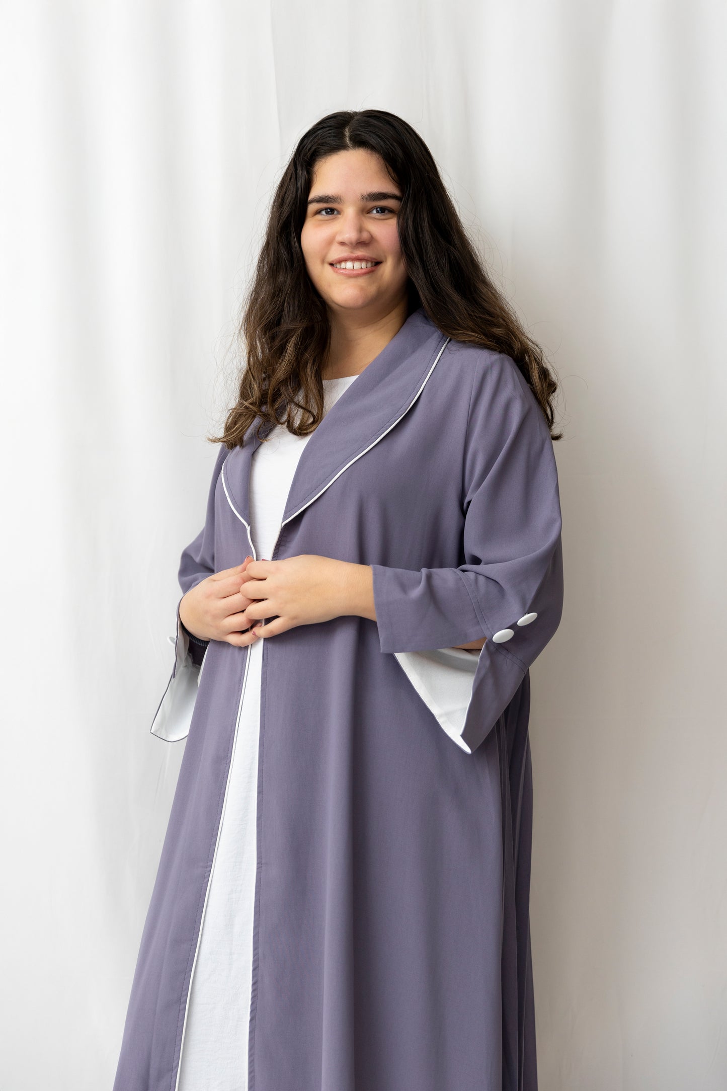Pleated Collared Abaya - Purple
