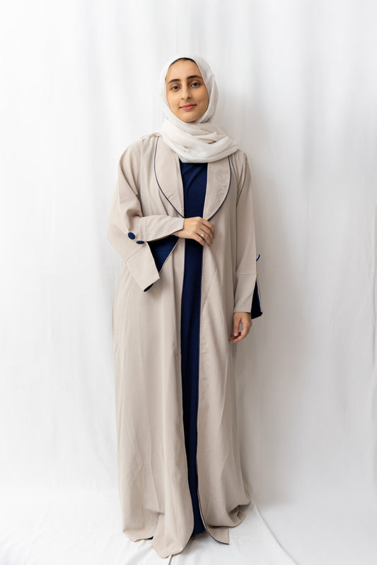 Pleated Collared Abaya - Beige