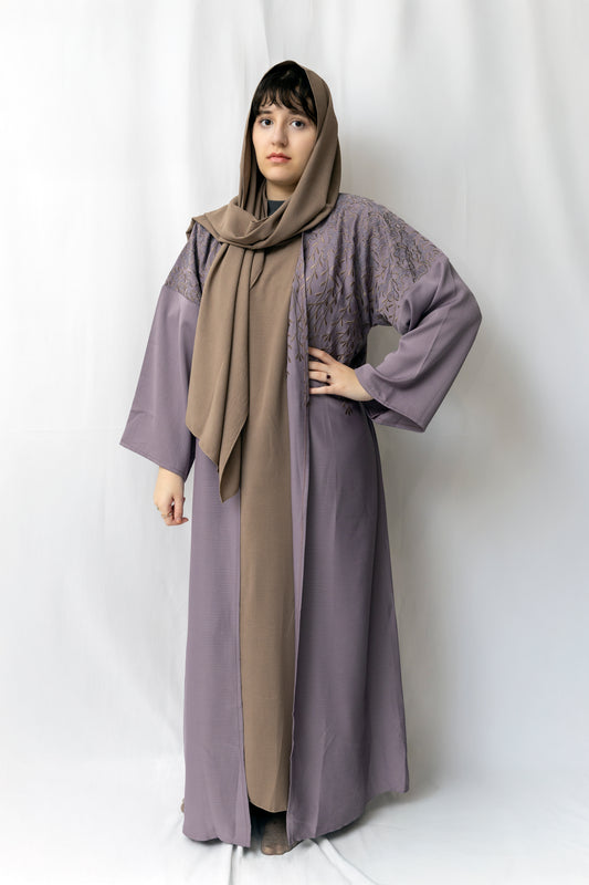 Embroided purple abaya 3 piece set