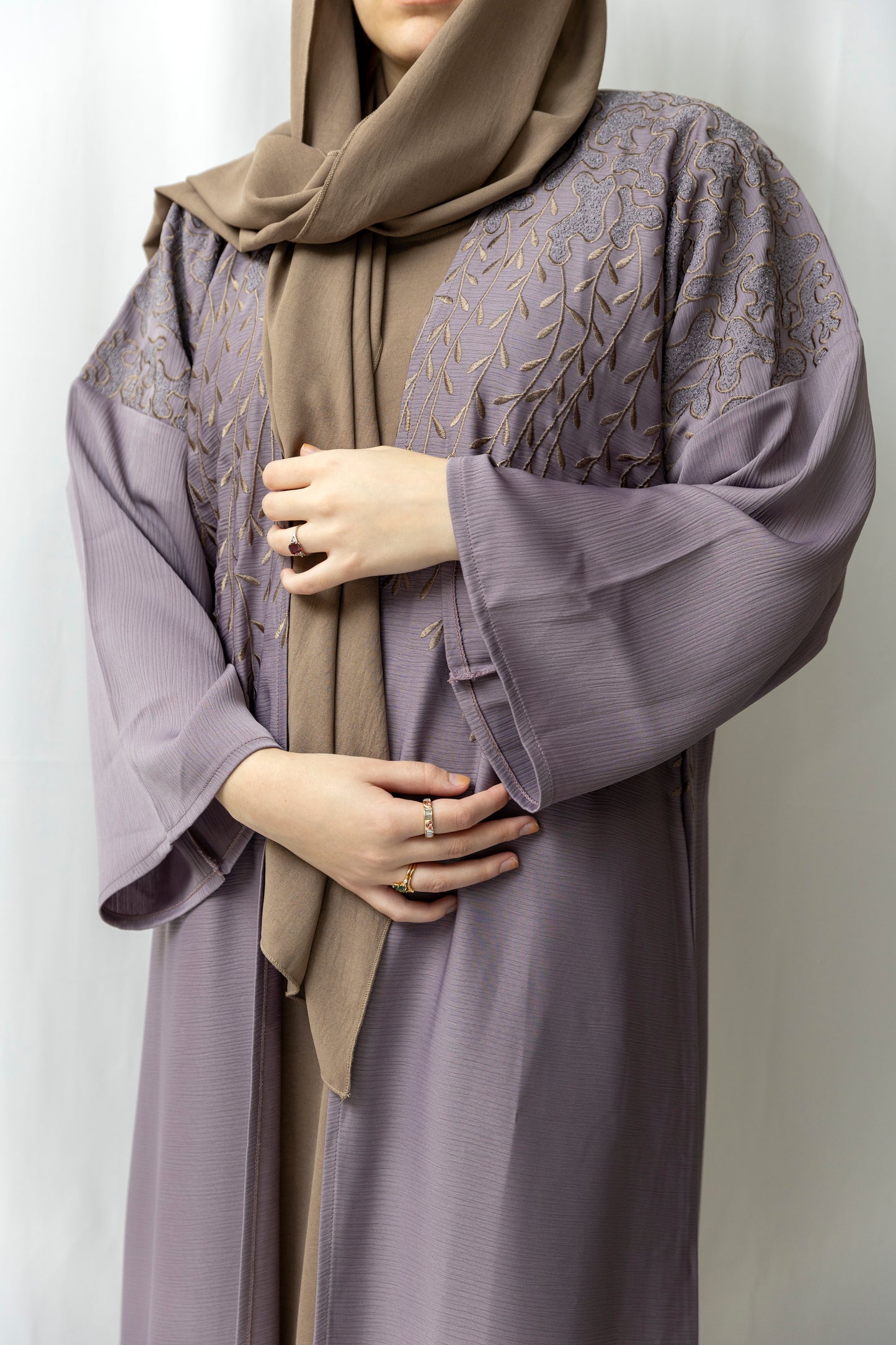 Embroided purple abaya 3 piece set