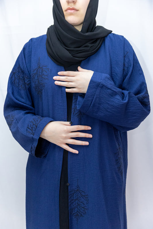 Arz tree embroidered Abaya - Navy
