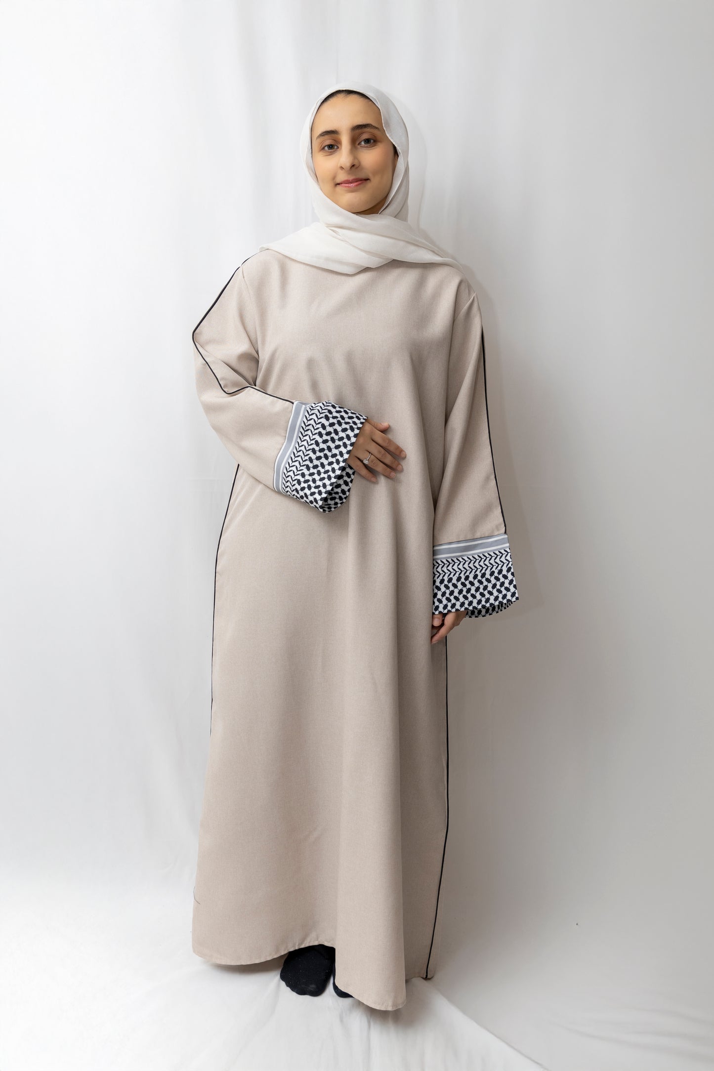 Linen Kuffiyeh Abaya - Beige