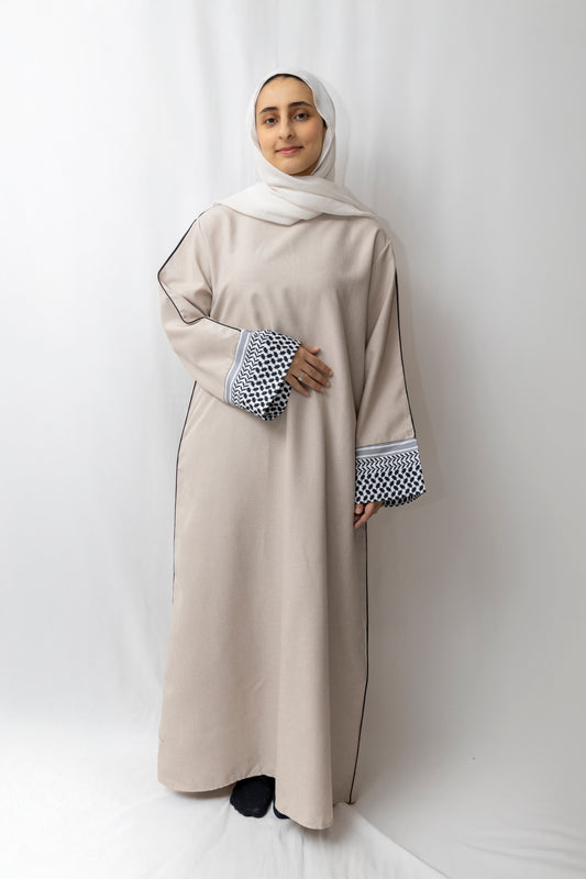 Linen Kuffiyeh Abaya - Beige