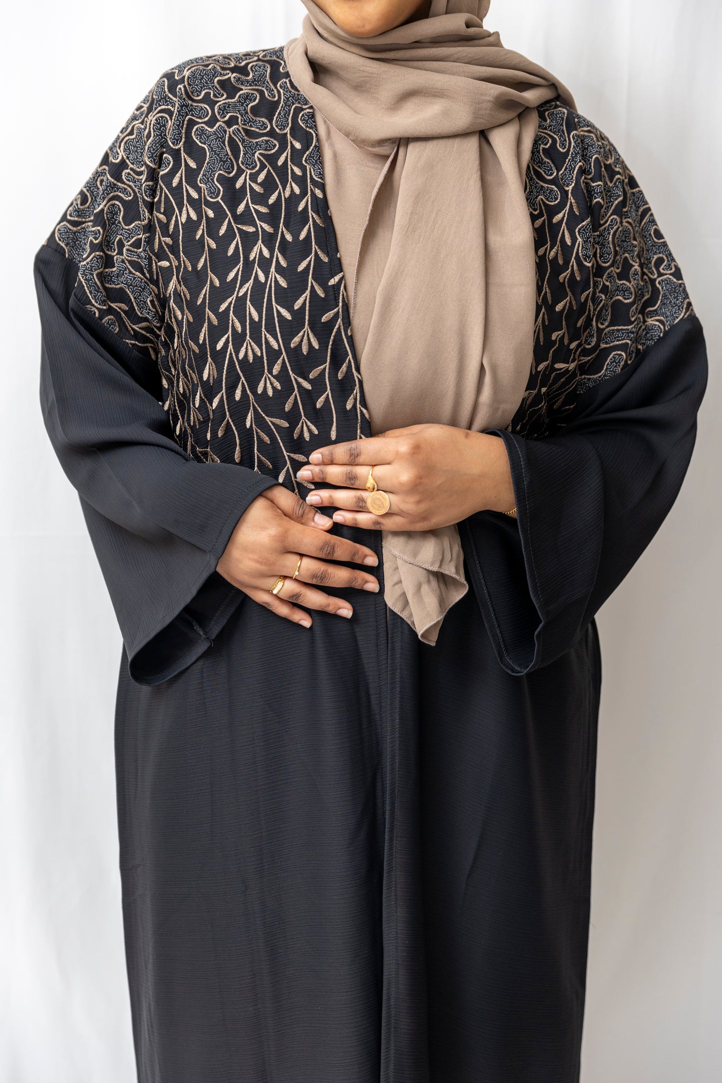 Embroided Black abaya - 3 piece set
